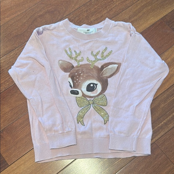H&M Pink Sweater with Reindeer Graphic - Picture 1 of 4